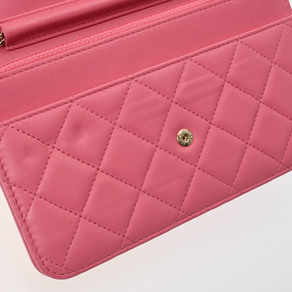 Chanel Matelasse W Piece Chain Wallet Pink Lambskin Shoulder Bag - Picture 10 of 12